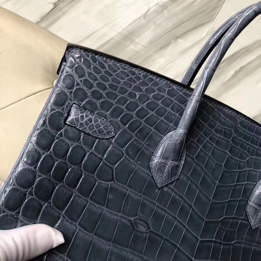 Hermès（爱马仕）Birkin 铂金包 亮面鳄鱼 ck75 牛仔蓝 银扣 35cm