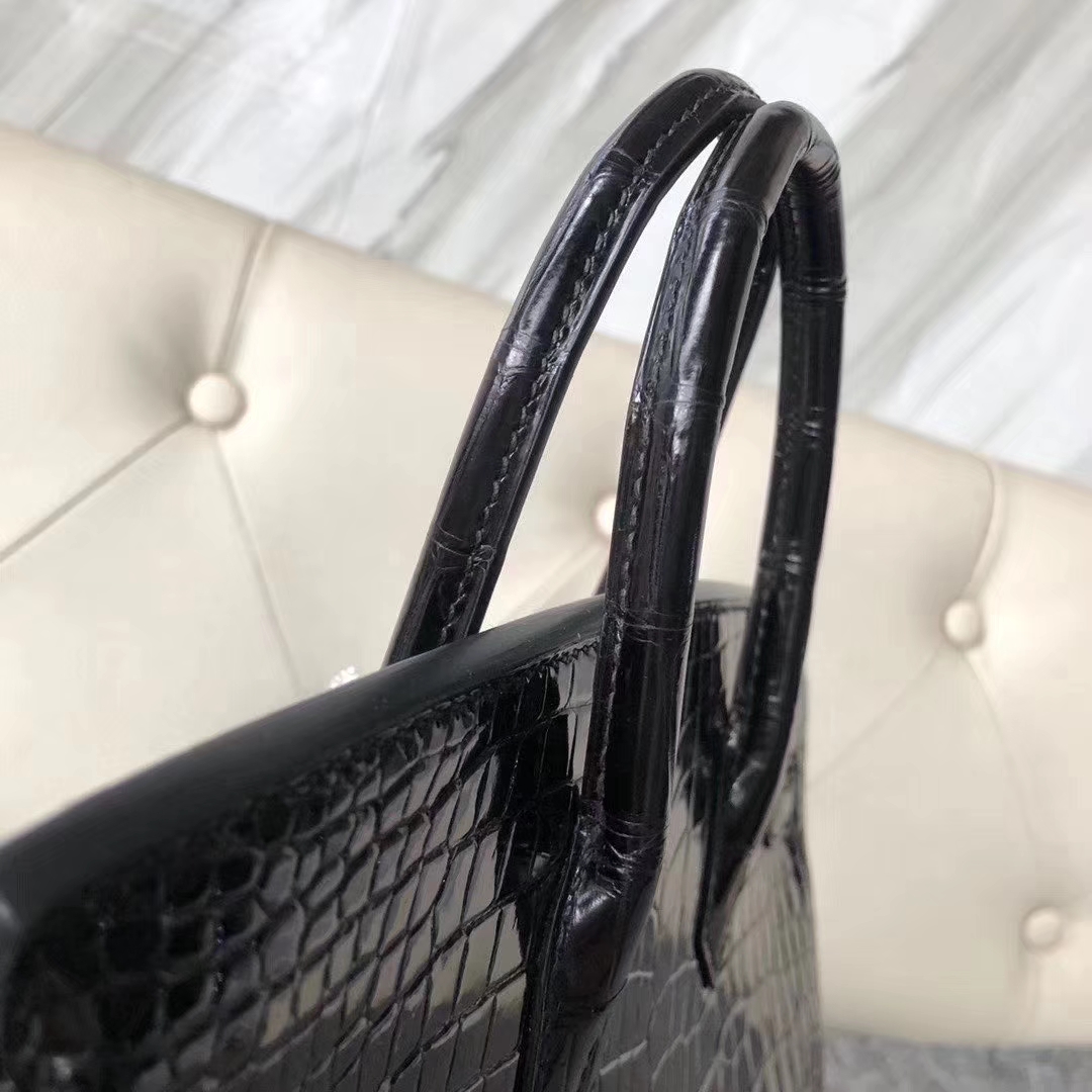 Hermès（爱马仕）Birkin 铂金包 25cm crocodile 亮面澳洲湾鳄 ck89黑色 蜡线全手工 钻扣