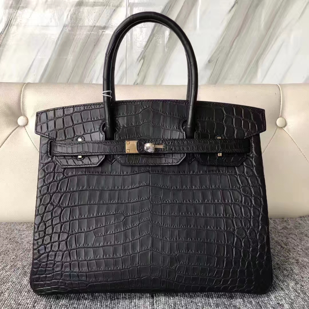 Hermès（爱马仕）Birkin 铂金包 雾面两点汨罗鳄 ck89黑色  顶级工艺 蜡线全手工 金扣 30cm