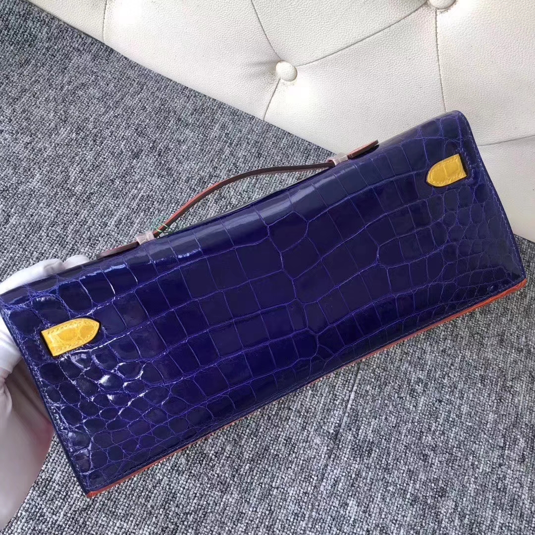 Hermès（爱马仕）Kelly cut 31cm Crocodile shiny 多拼色 银扣