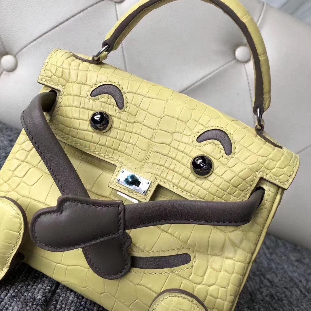 Hermès（爱马仕）Kelly doll Alligator matt 雾面鳄鱼 9R 柠檬黄 银扣
