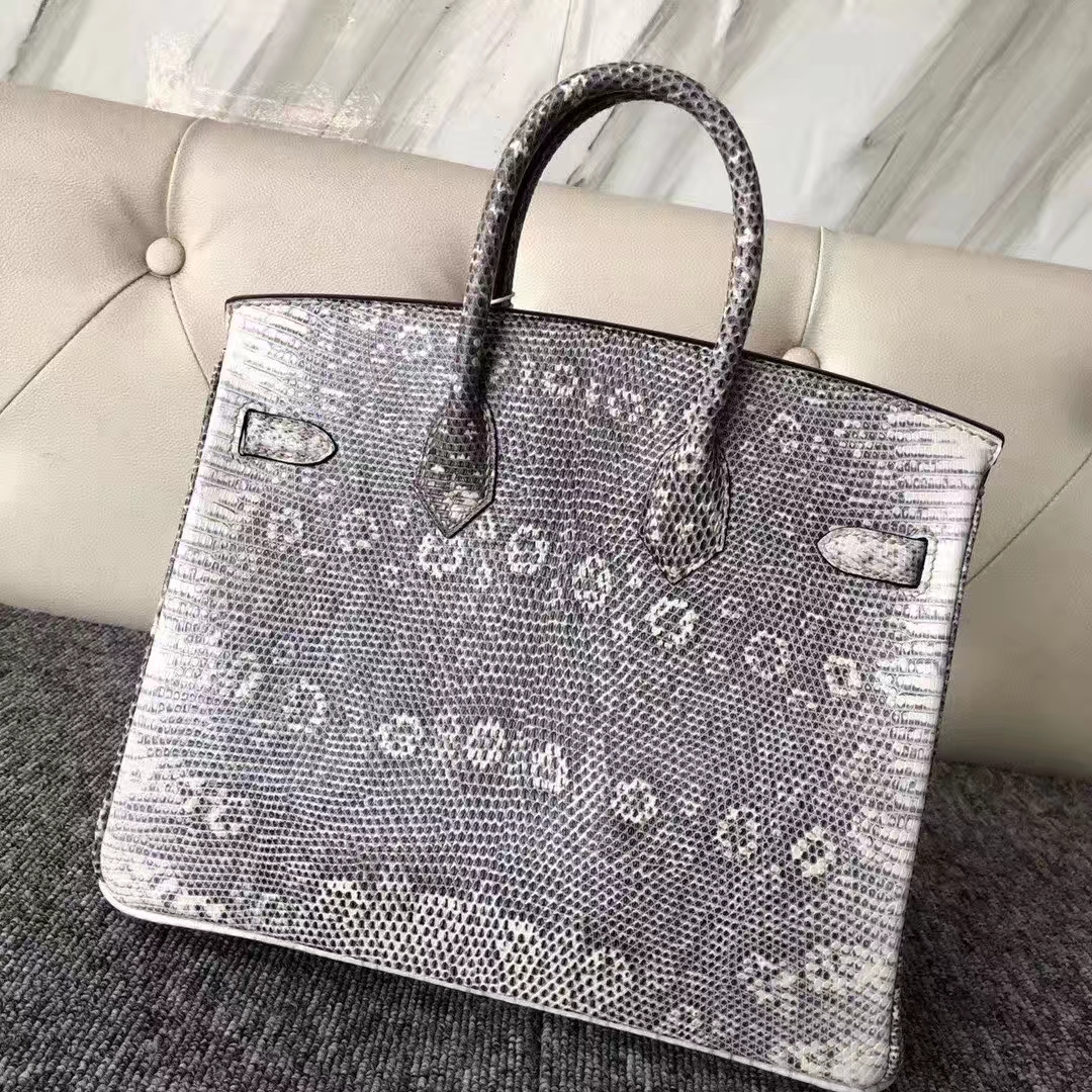 Hermès（爱马仕）Birkin 铂金包 Lizard 进口亮面蜥蜴 小喜马拉雅色 原色 银扣 25cm