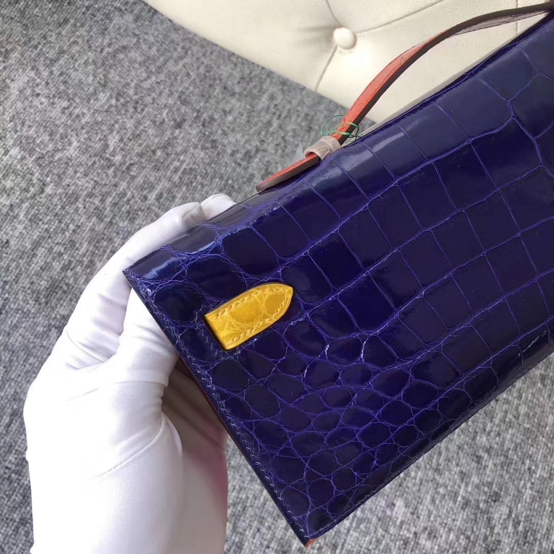 Hermès（爱马仕）Kelly cut 31cm Crocodile shiny 多拼色 银扣