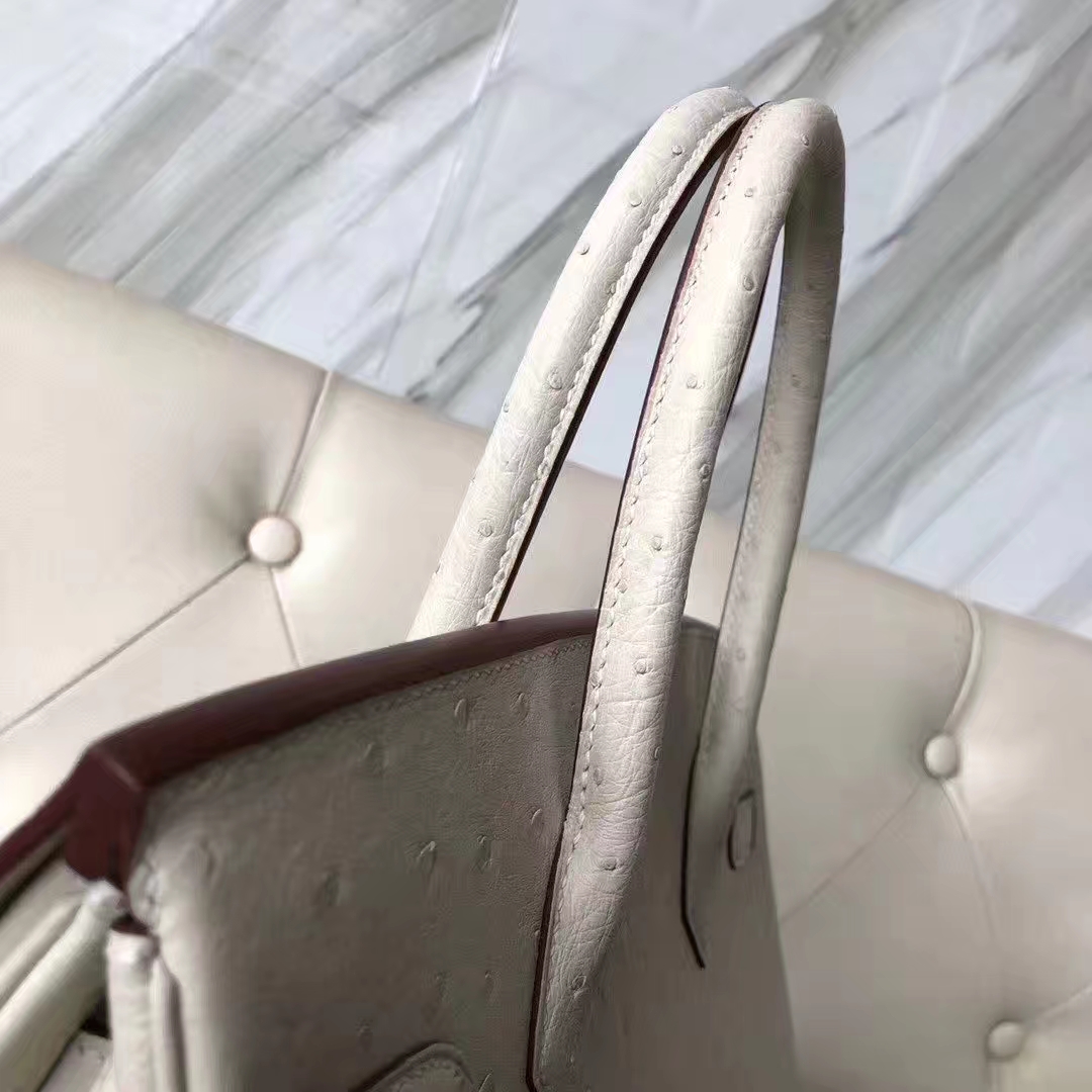 Hermès（爱马仕）Birkin 铂金包 Ostrich kk 鸵鸟 3C 羊毛白 金扣 顶级手缝 30cm 现货