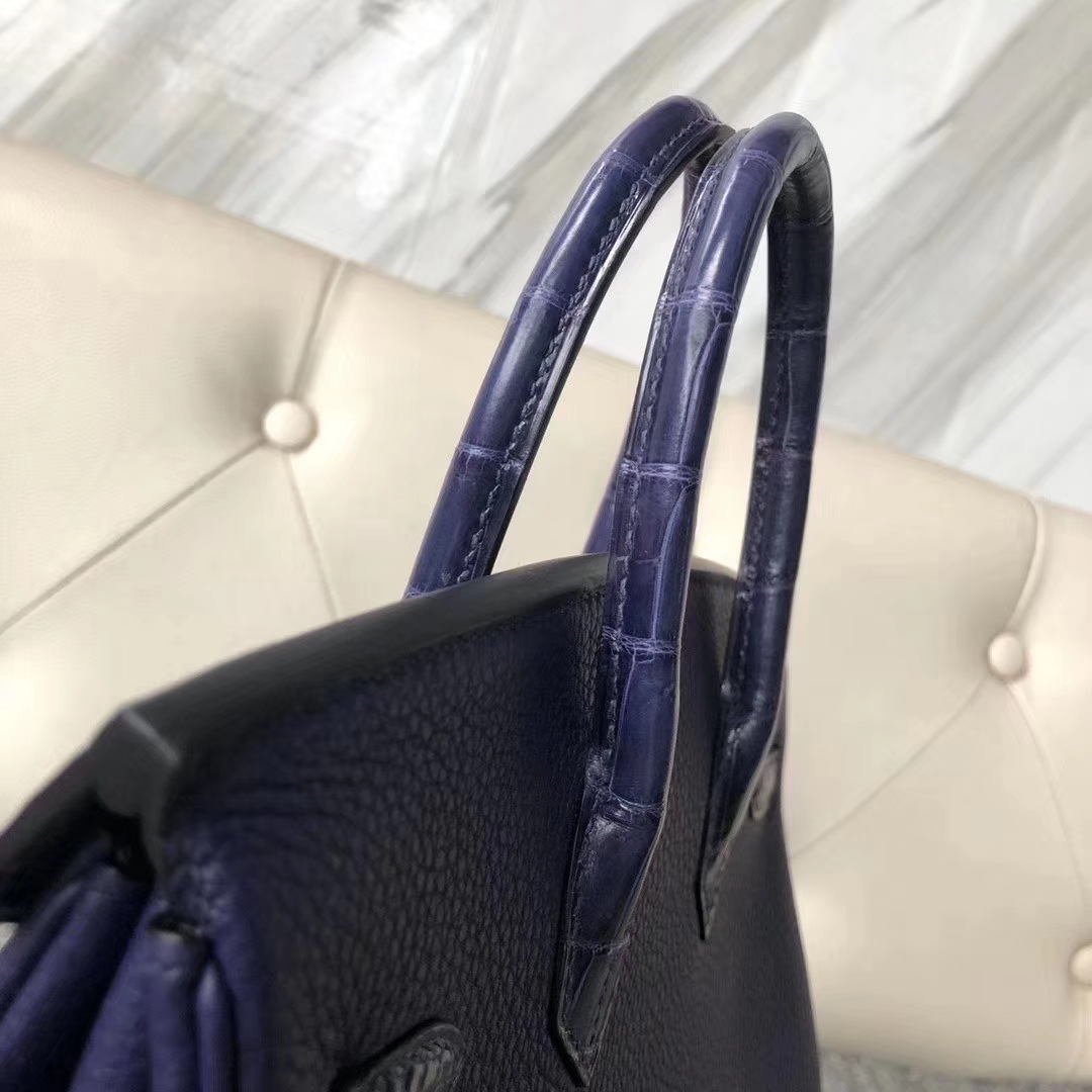 Hermès（爱马仕）Birkin 铂金包 黑色 拼 深蓝色 touch 系列 25cm
