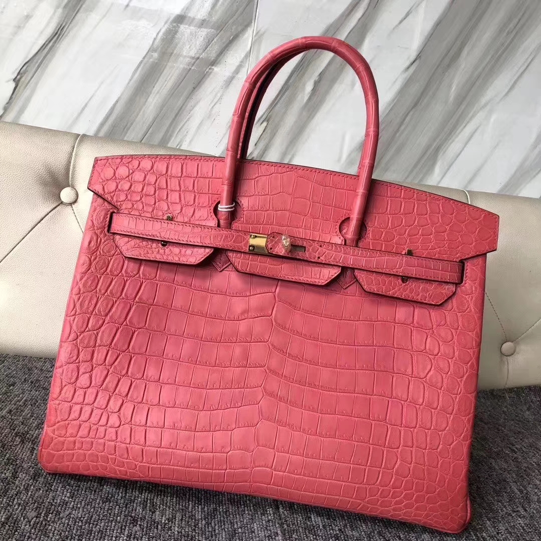 Hermès（爱马仕）Birkin 铂金包 雾面鳄鱼 A5 杜鹃红 金扣 顶级手缝 35cm 现货