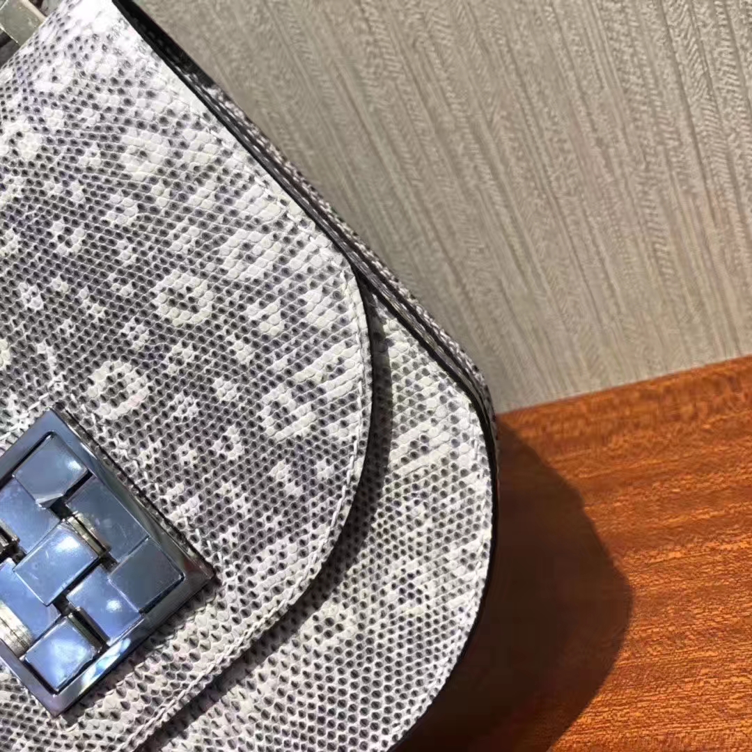Hermès（爱马仕）Mosaique 马赛克包 Lizard 原厂亮面蜥蜴 雪花色蜥蜴内拼墨绿色 银扣 17cm 现货