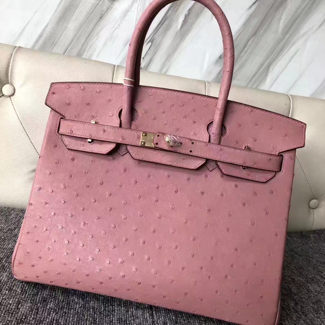 Hermès（爱马仕）Birkin 铂金包 Ostrich kk 鸵鸟 3C 陶瓷粉 金扣 顶级手缝 30cm 现货