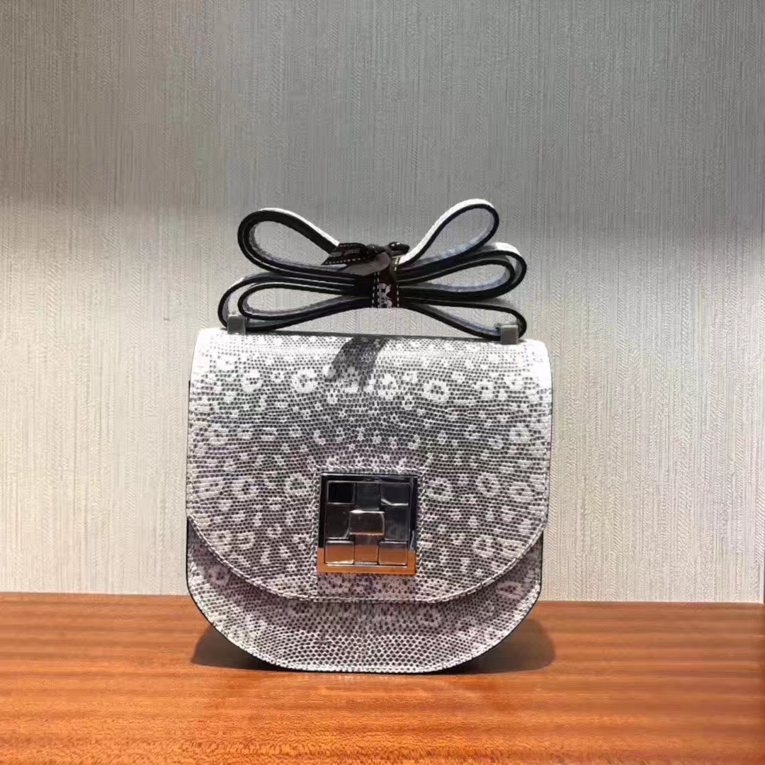 Hermès（爱马仕）Mosaique 马赛克包 Lizard 原厂亮面蜥蜴 雪花色蜥蜴内拼墨绿色 银扣 17cm 现货