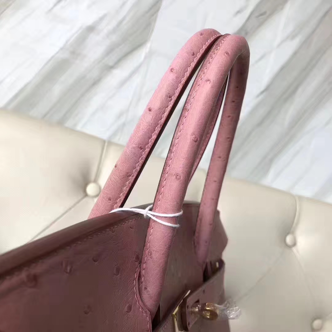 Hermès（爱马仕）Birkin 铂金包 Ostrich kk 鸵鸟 3C 陶瓷粉 金扣 顶级手缝 30cm 现货