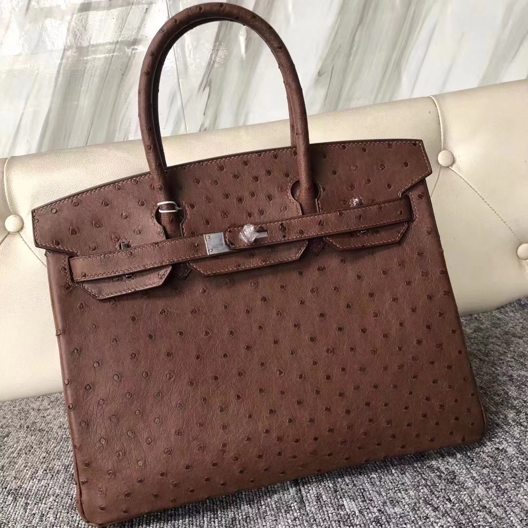 Hermès（爱马仕）Birkin 铂金包 30cm ostrich kk鸵鸟 巧克力色 蜡线全手工 接受预定