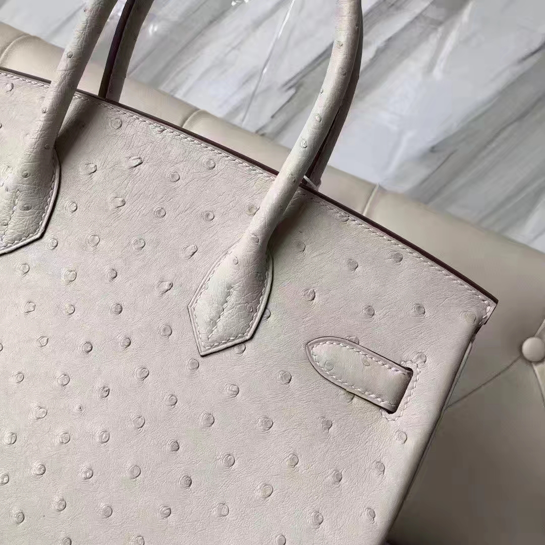 Hermès（爱马仕）Birkin 铂金包 Ostrich kk 鸵鸟 3C 羊毛白 金扣 顶级手缝 30cm 现货