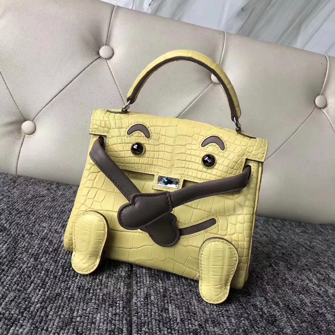 Hermès（爱马仕）Kelly doll Alligator matt 雾面鳄鱼 9R 柠檬黄 银扣