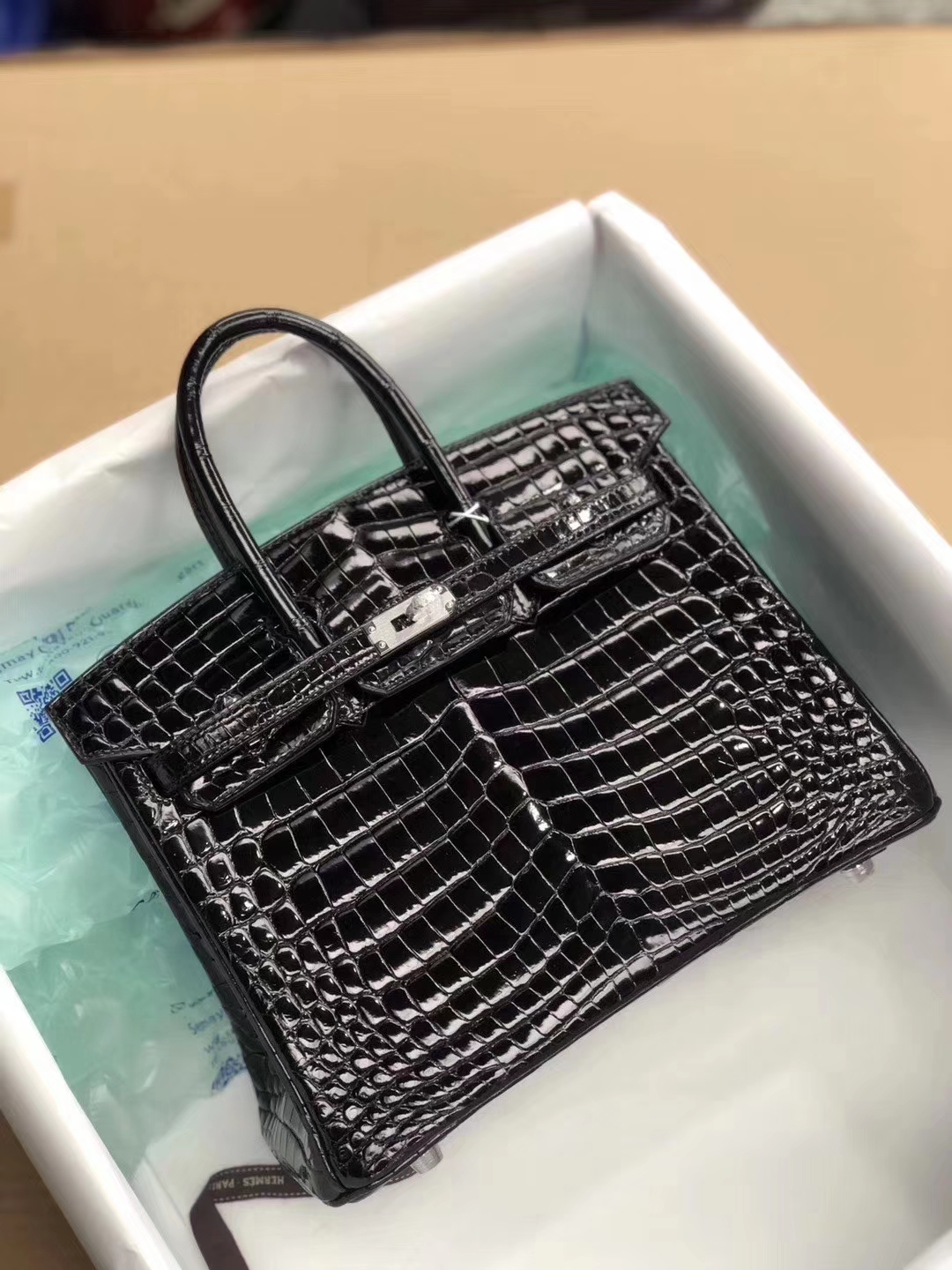 Hermès（爱马仕）Birkin25cm Crocodile shiny 亮面鳄鱼 ck89 黑色 Noir 银扣 拱珠皮 顶级手缝 现货