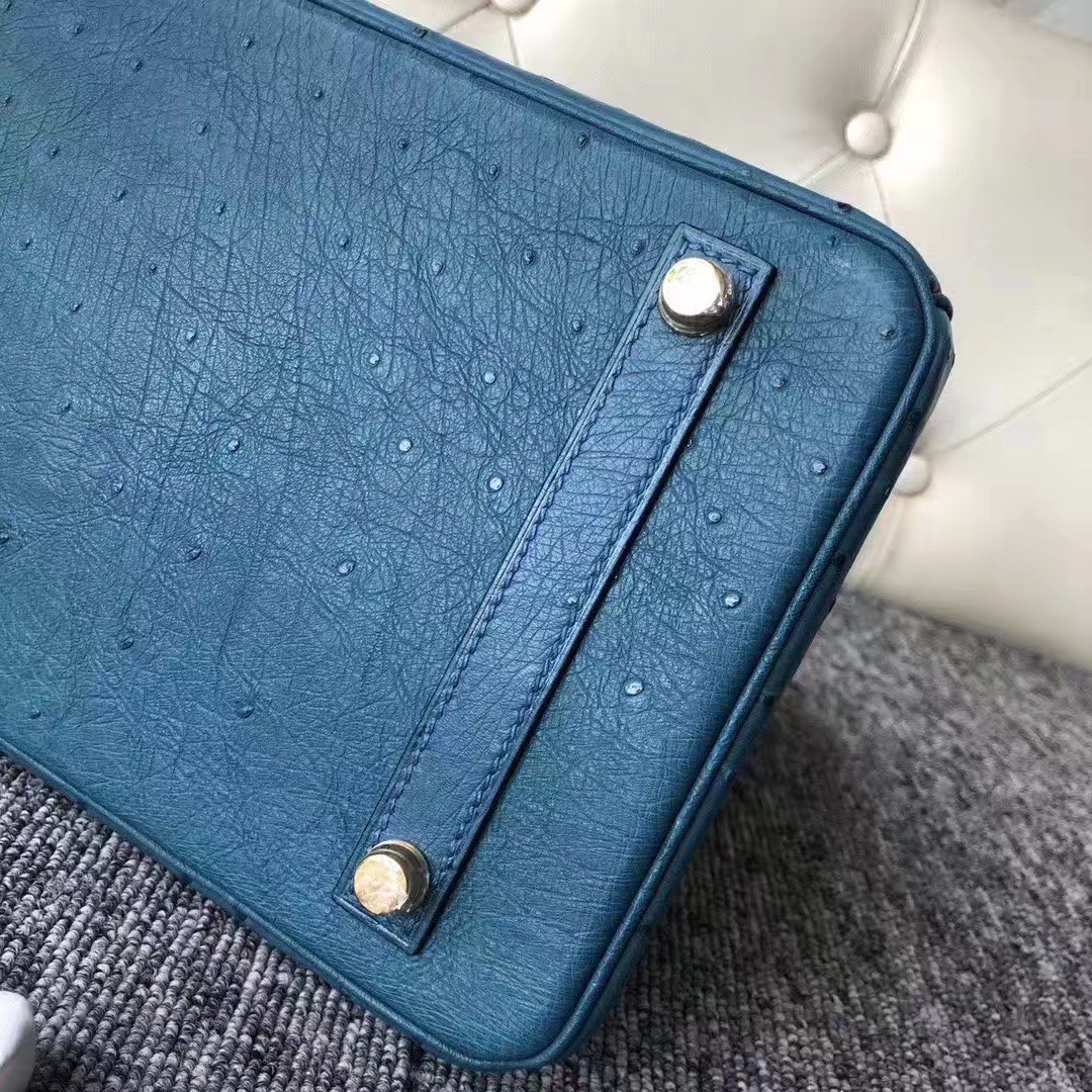 Hermès（爱马仕）Birkin 铂金包 Ostrich kk 鸵鸟 7C 珊瑚蓝 金扣 顶级手缝 30cm 现货