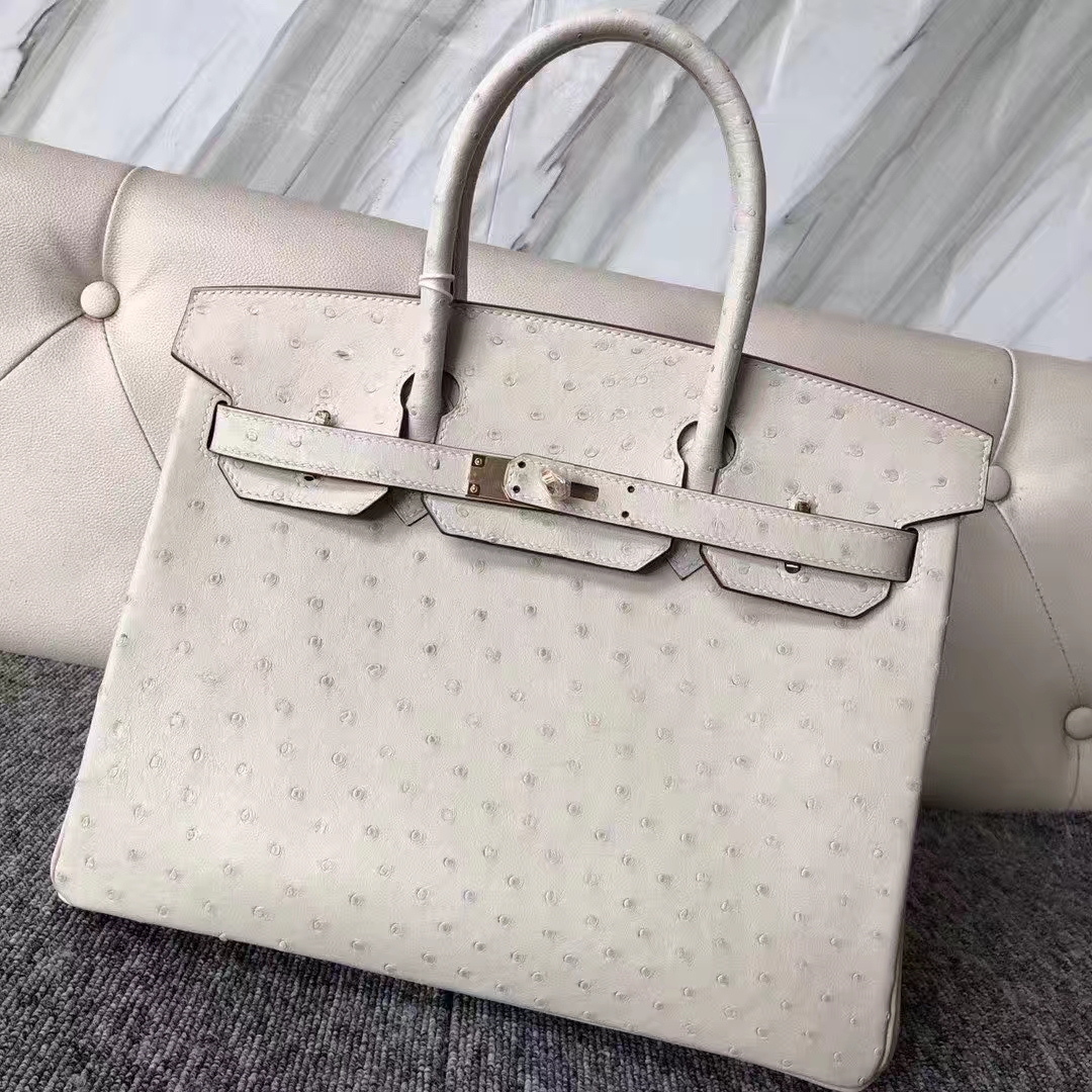 Hermès（爱马仕）Birkin 铂金包 Ostrich kk 鸵鸟 3C 羊毛白 金扣 顶级手缝 30cm 现货