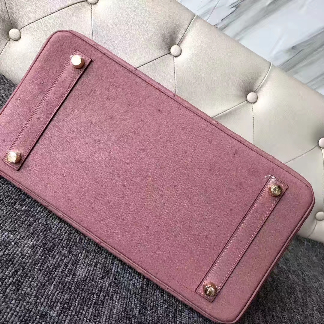 Hermès（爱马仕）Birkin 铂金包 Ostrich kk 鸵鸟 3C 陶瓷粉 金扣 顶级手缝 30cm 现货