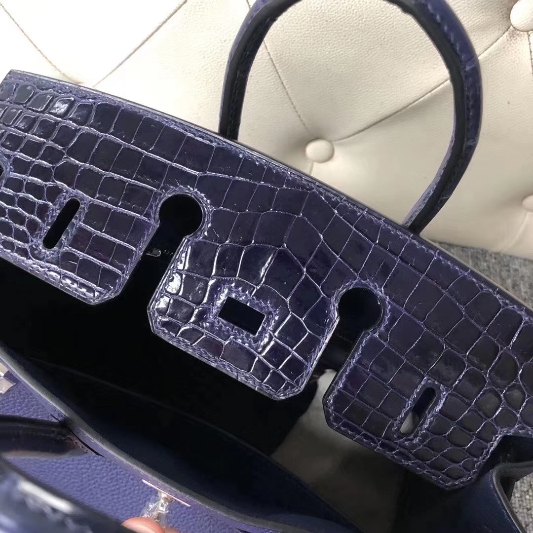 Hermès(爱马仕)Birkin 铂金包 黑色 拼 深蓝色 touch 系列 25cm-拉尔森鳄鱼皮具定制 - 爱马仕包包官网 Hermès(爱马仕)Birkin 铂金包 黑色 拼 深蓝色 touch 系列 25cm
