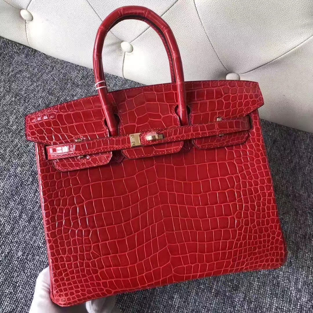 Hermès（爱马仕）Birkin 铂金包 亮面澳洲湾鳄 ck95 法拉利红 Braise 金扣 25cm