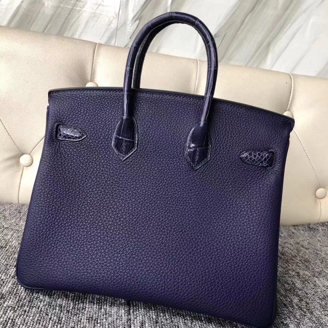 Hermès（爱马仕）Birkin 铂金包 黑色 拼 深蓝色 touch 系列 25cm