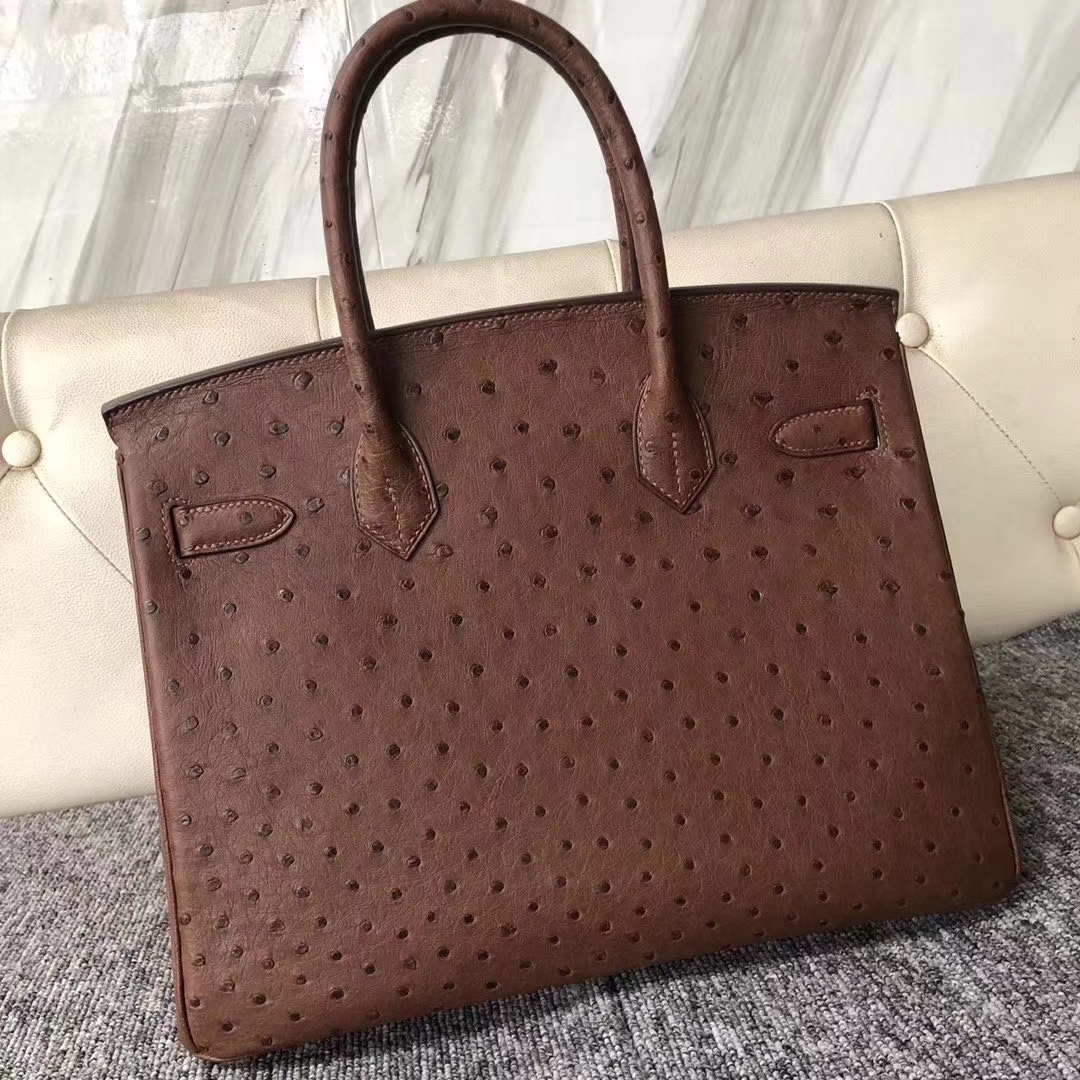 Hermès（爱马仕）Birkin 铂金包 30cm ostrich kk鸵鸟 巧克力色 蜡线全手工 接受预定