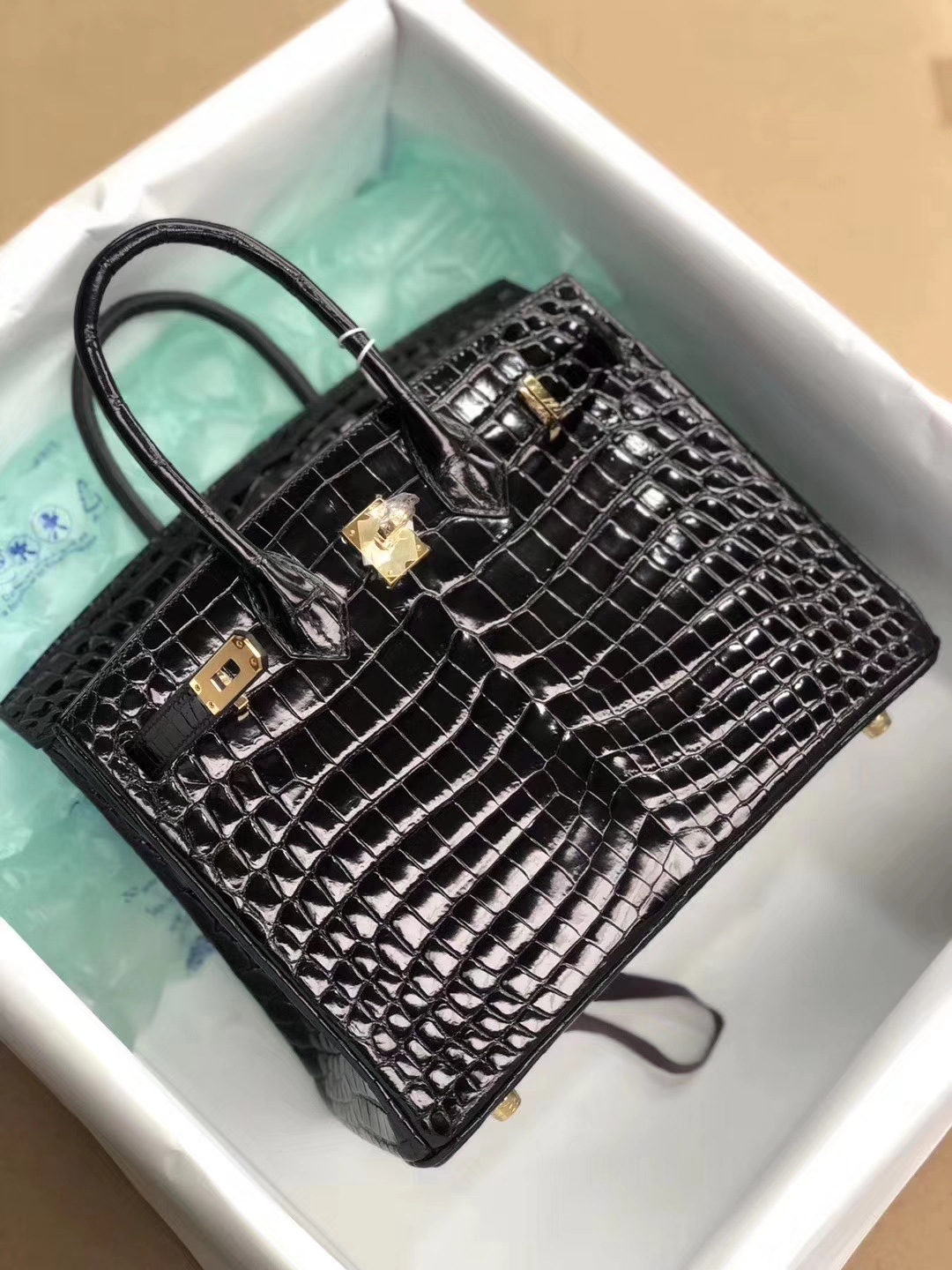 Hermès（爱马仕）Birkin 25cm Crocodile shiny 亮面鳄鱼 ck89 黑色 Noir 金扣 拱珠皮 顶级手缝 现货