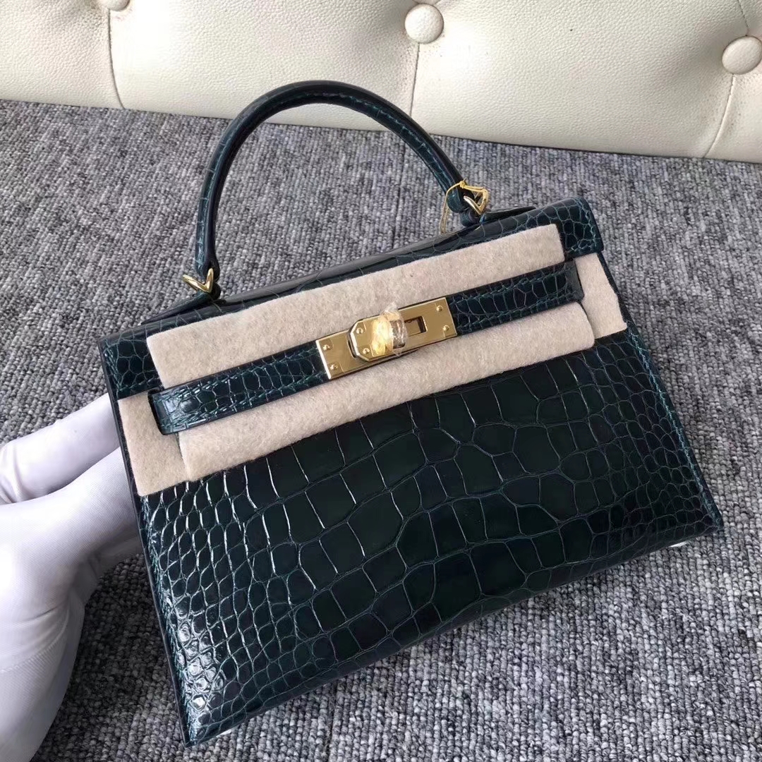 Hermès（爱马仕）Mini Kelly 迷你凯莉 6O松柏绿 蜡线全手工 金扣 2代 19cm