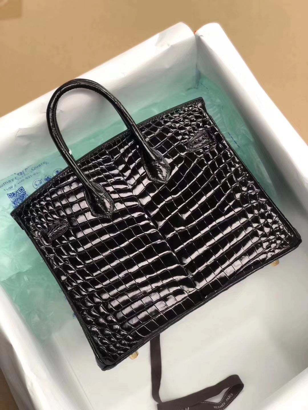 Hermès（爱马仕）Birkin 25cm Crocodile shiny 亮面鳄鱼 ck89 黑色 Noir 金扣 拱珠皮 顶级手缝 现货