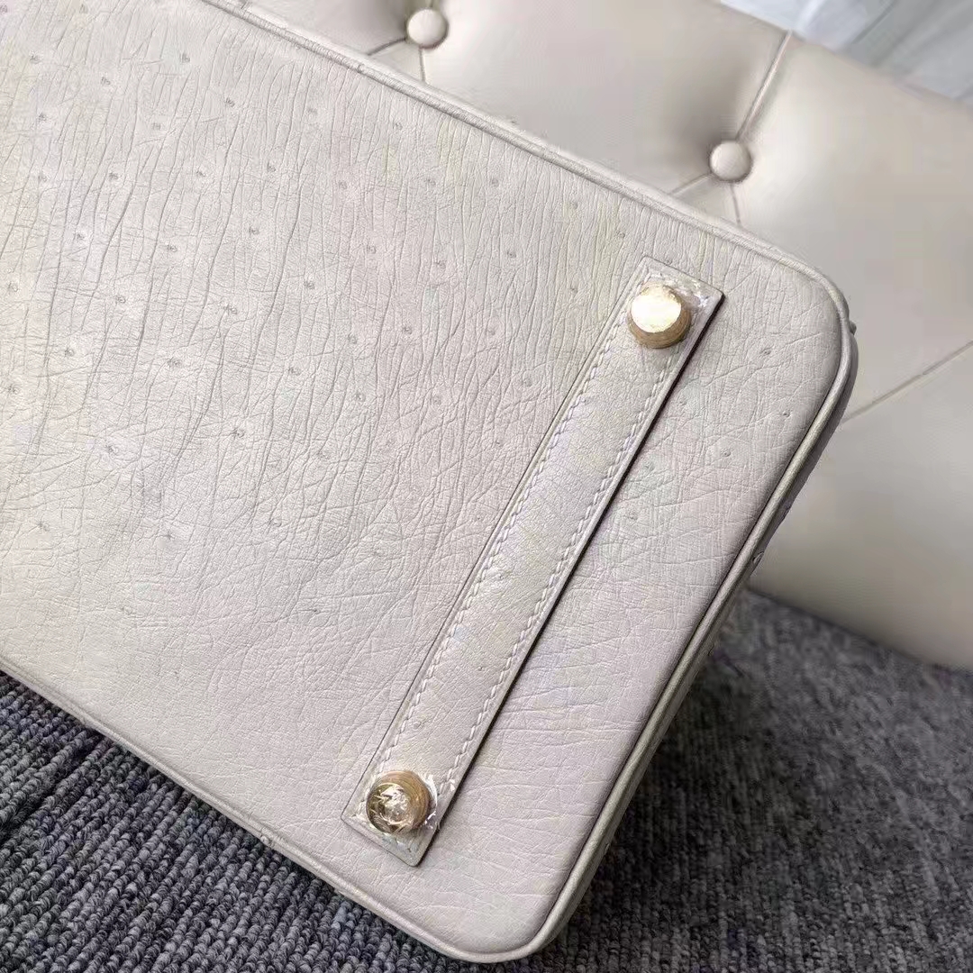 Hermès（爱马仕）Birkin 铂金包 Ostrich kk 鸵鸟 3C 羊毛白 金扣 顶级手缝 30cm 现货