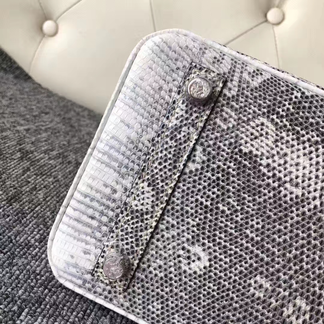 Hermès（爱马仕）Birkin 铂金包 Lizard 进口亮面蜥蜴 小喜马拉雅色 原色 银扣 25cm