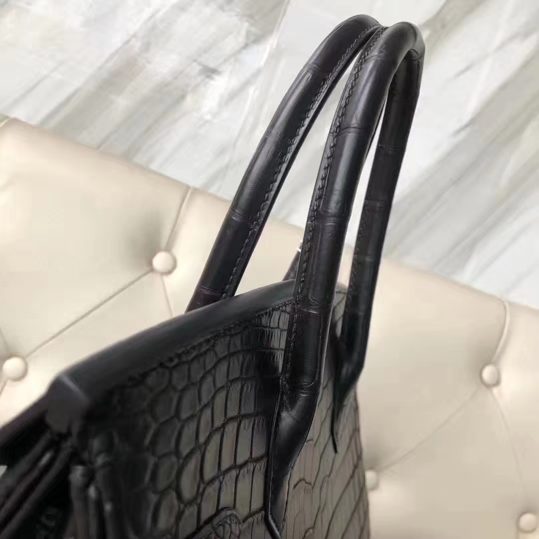 Hermès（爱马仕）Birkin 铂金包 雾面两点汨罗鳄 ck89黑色  顶级工艺 蜡线全手工 金扣 30cm