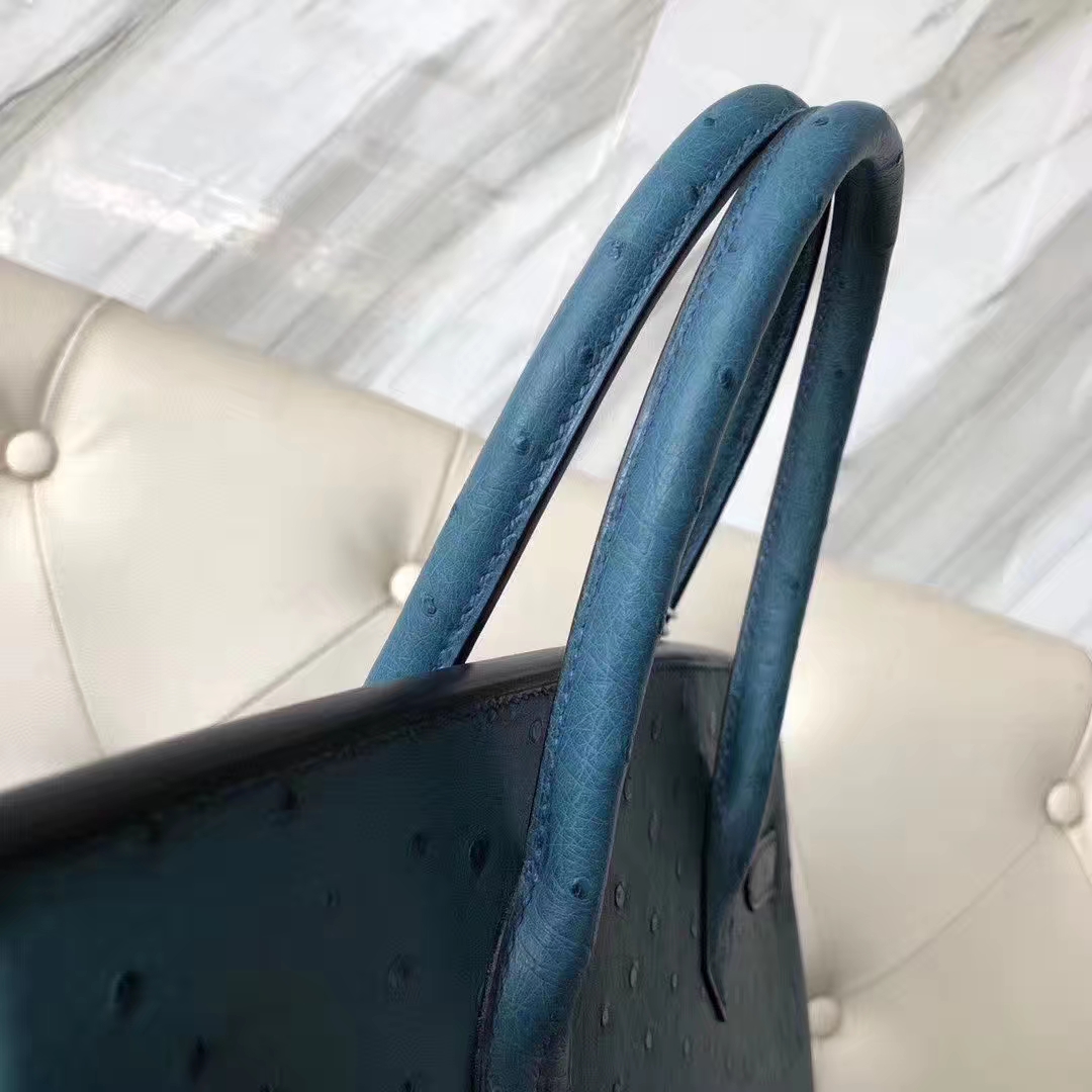 Hermès（爱马仕）Birkin 铂金包 Ostrich kk 鸵鸟 7C 珊瑚蓝 金扣 顶级手缝 30cm 现货