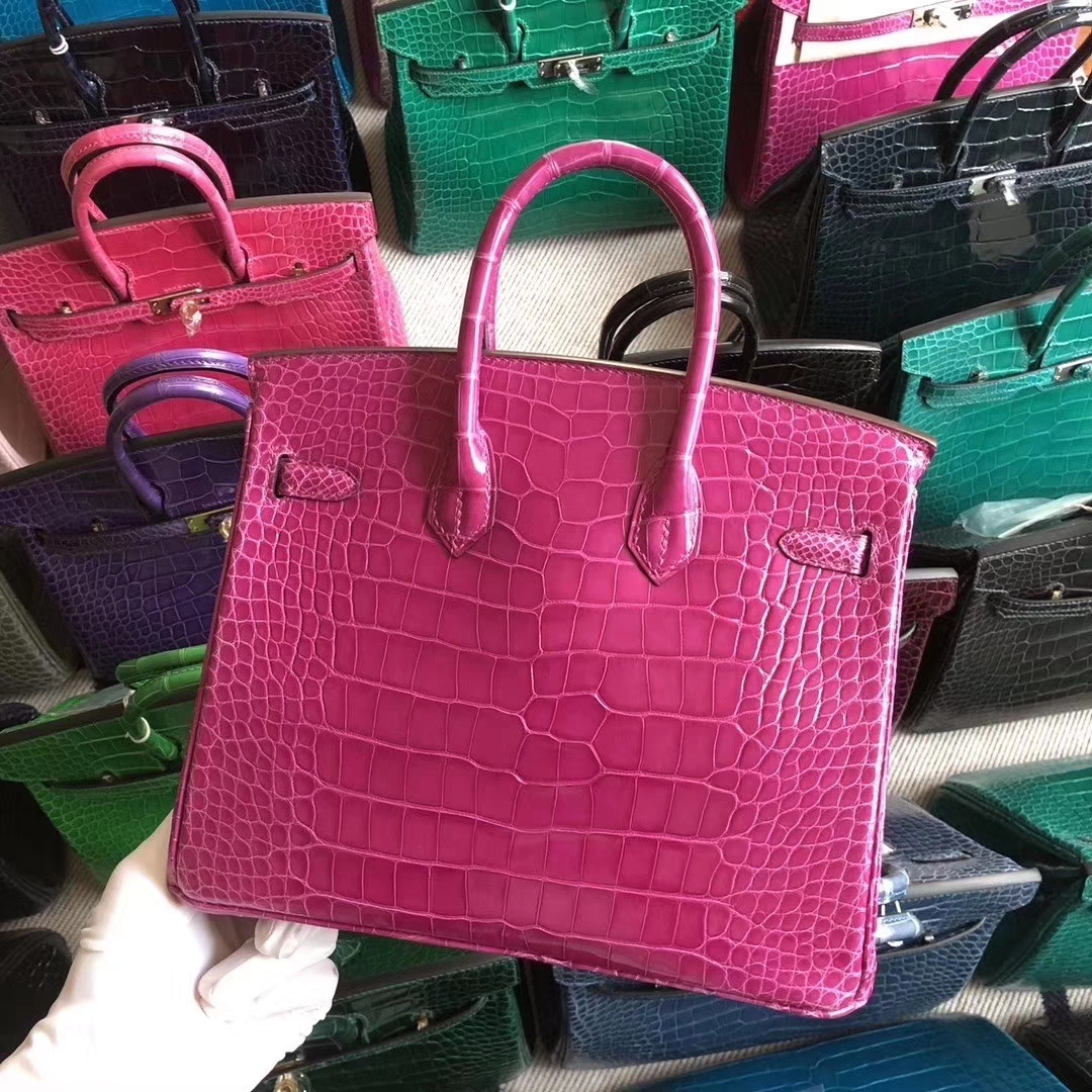 Hermès（爱马仕）Birkin 铂金包 亮面鳄鱼 J5 天方夜谭粉紫 金扣 银扣 25cm 现货