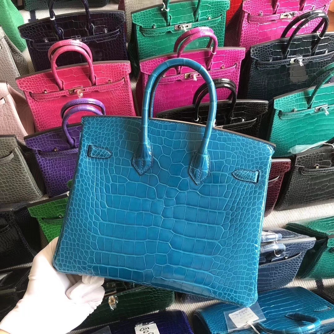 Hermès(爱马仕)Birkin 铂金包 亮面鳄鱼 7w 伊兹密尔蓝 金扣 银扣 25cm 现货-拉尔森鳄鱼皮具定制 - 爱马仕包包官网 Hermès(爱马仕)Birkin 铂金包 亮面鳄鱼 7w 伊兹密尔蓝 金扣 银扣 25cm 现货