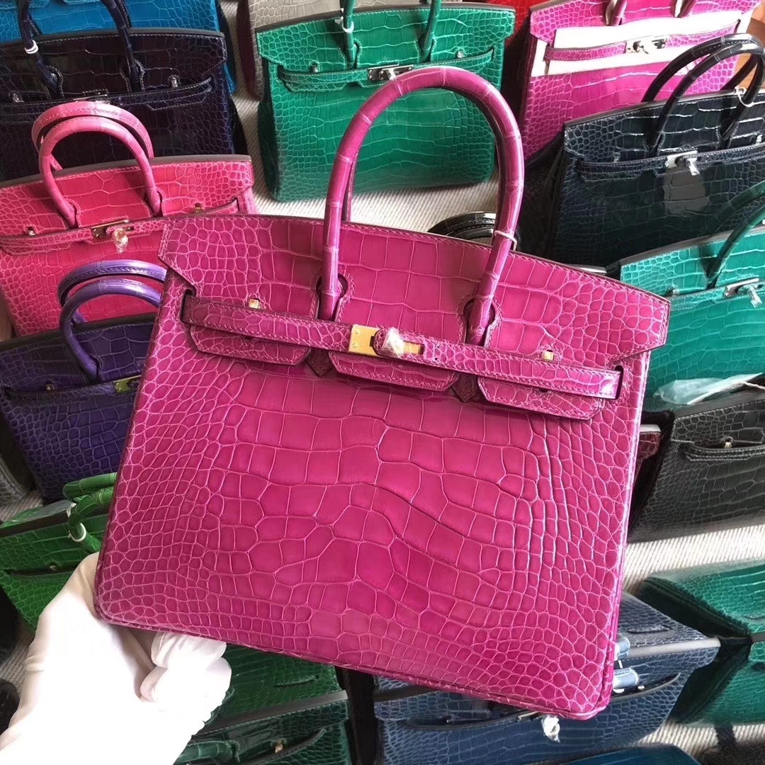 Hermès（爱马仕）Birkin 铂金包 亮面鳄鱼 J5 天方夜谭粉紫 金扣 银扣 25cm 现货