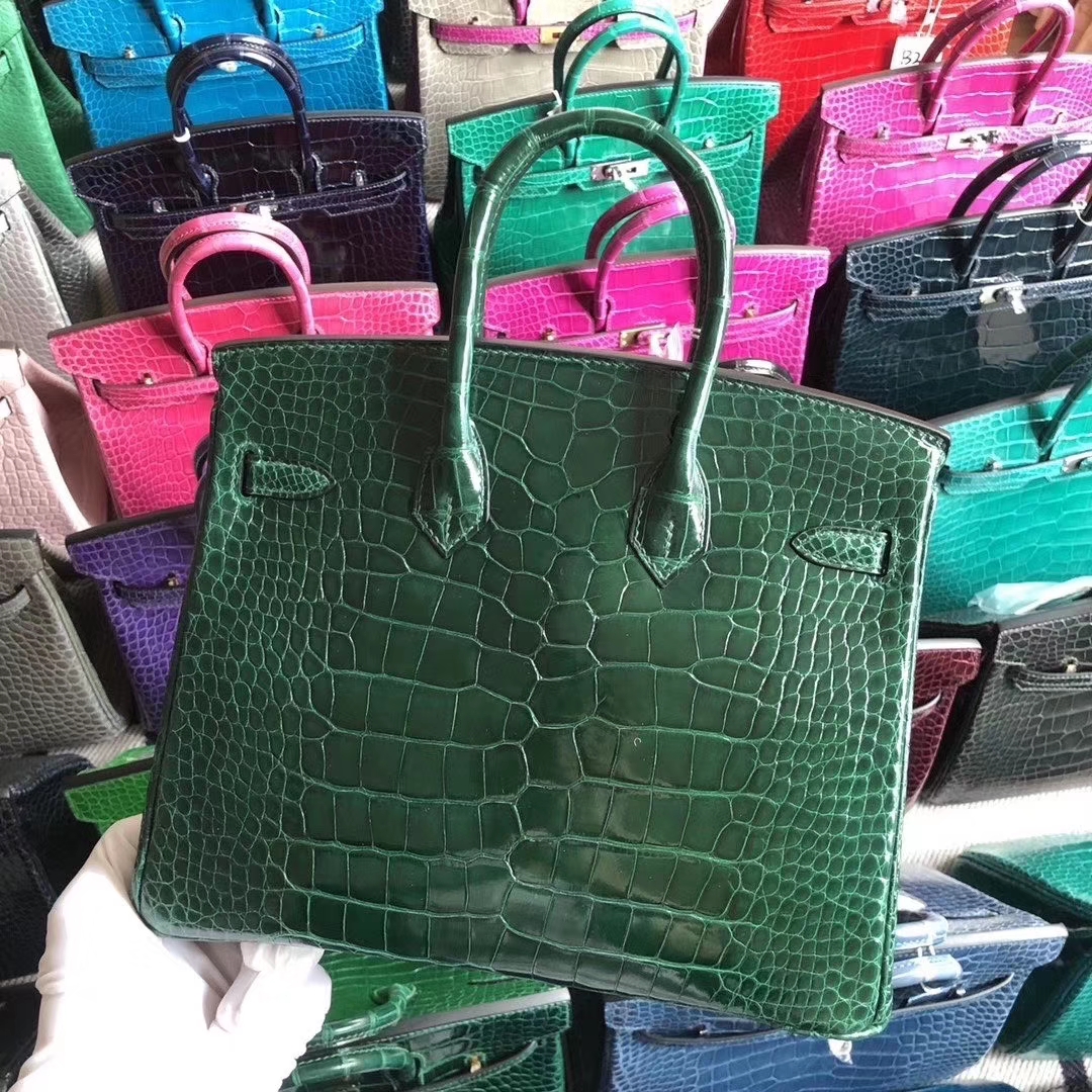 Hermès(爱马仕)Birkin 铂金包 亮面鳄鱼 ck67祖母绿 银扣 25cm 现货-拉尔森鳄鱼皮具定制 - 爱马仕包包官网 Hermès(爱马仕)Birkin 铂金包 亮面鳄鱼 ck67祖母绿 银扣 25cm 现货