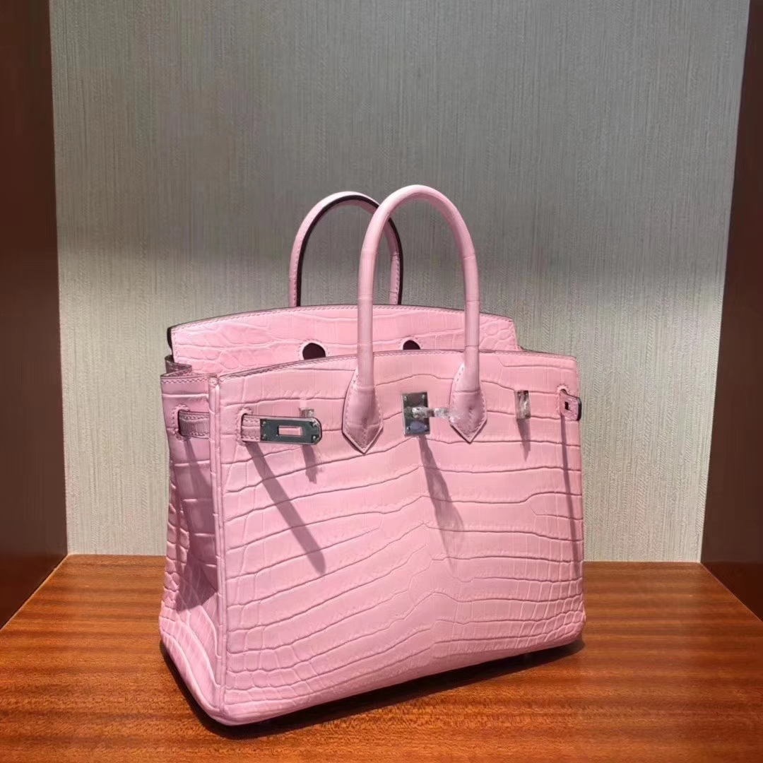 Hermès（爱马仕）Birkin 铂金包 雾面两点汨罗鳄 5P樱花粉 顶级工艺 蜡线全手工 银扣 25cm