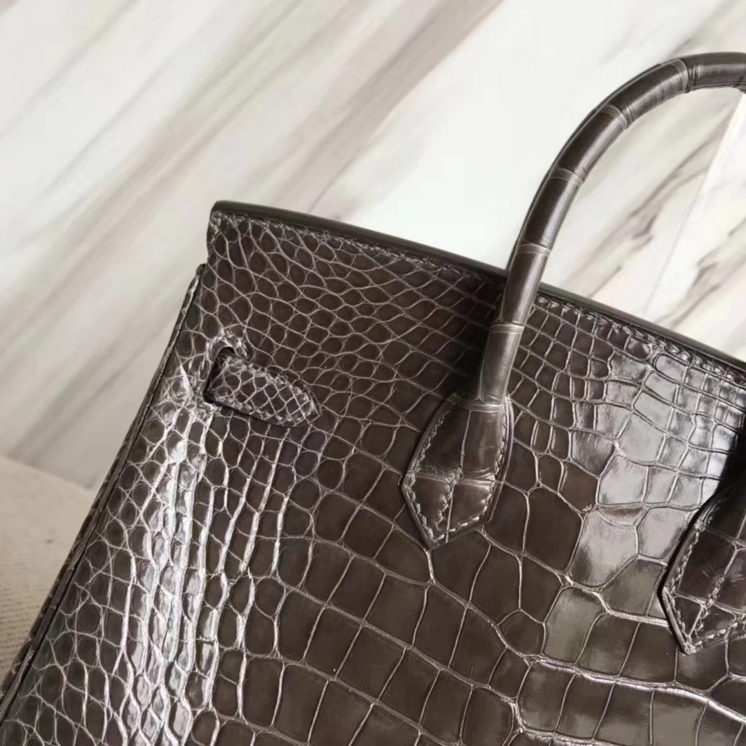 Hermès（爱马仕）Birkin 铂金包 亮面框框美洲鳄 8P铅笔灰 顶级工艺 蜡线全手工 金扣 25cm