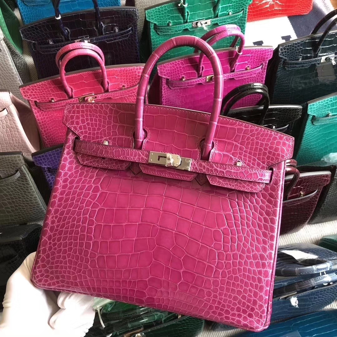 Hermès（爱马仕）Birkin 铂金包 亮面鳄鱼 J5 天方夜谭粉紫 金扣 银扣 25cm 现货