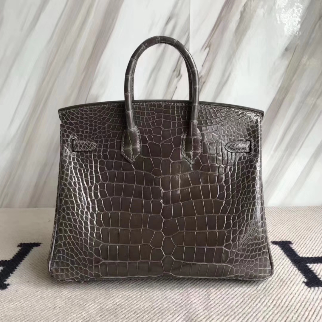 Hermès（爱马仕）Birkin 铂金包 亮面框框美洲鳄 8P铅笔灰 顶级工艺 蜡线全手工 金扣 25cm