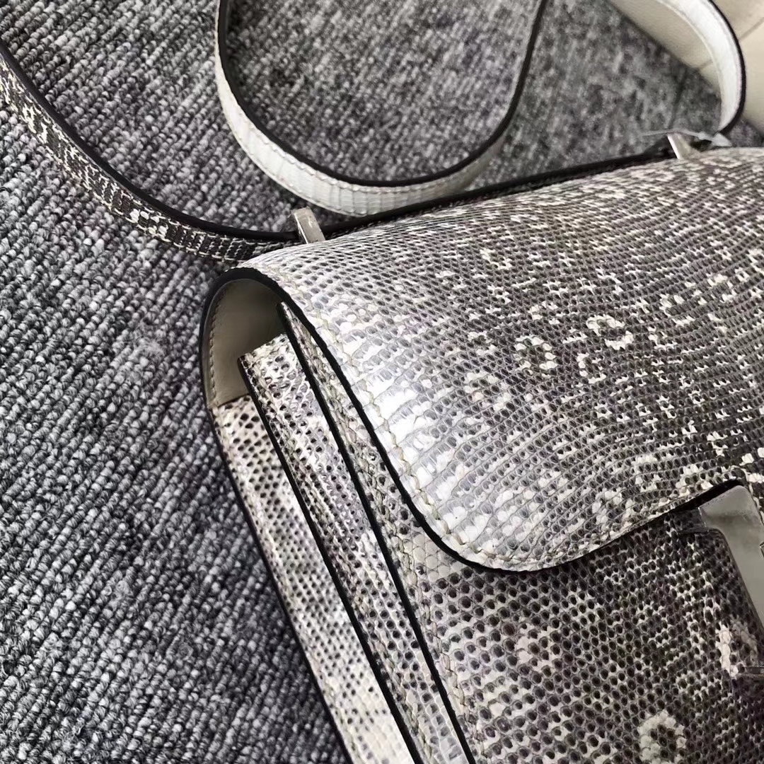 Hermès（爱马仕）Constance 空姐包 lizard 原厂御用亮面蜥蜴  喜马拉雅 银扣 19cm