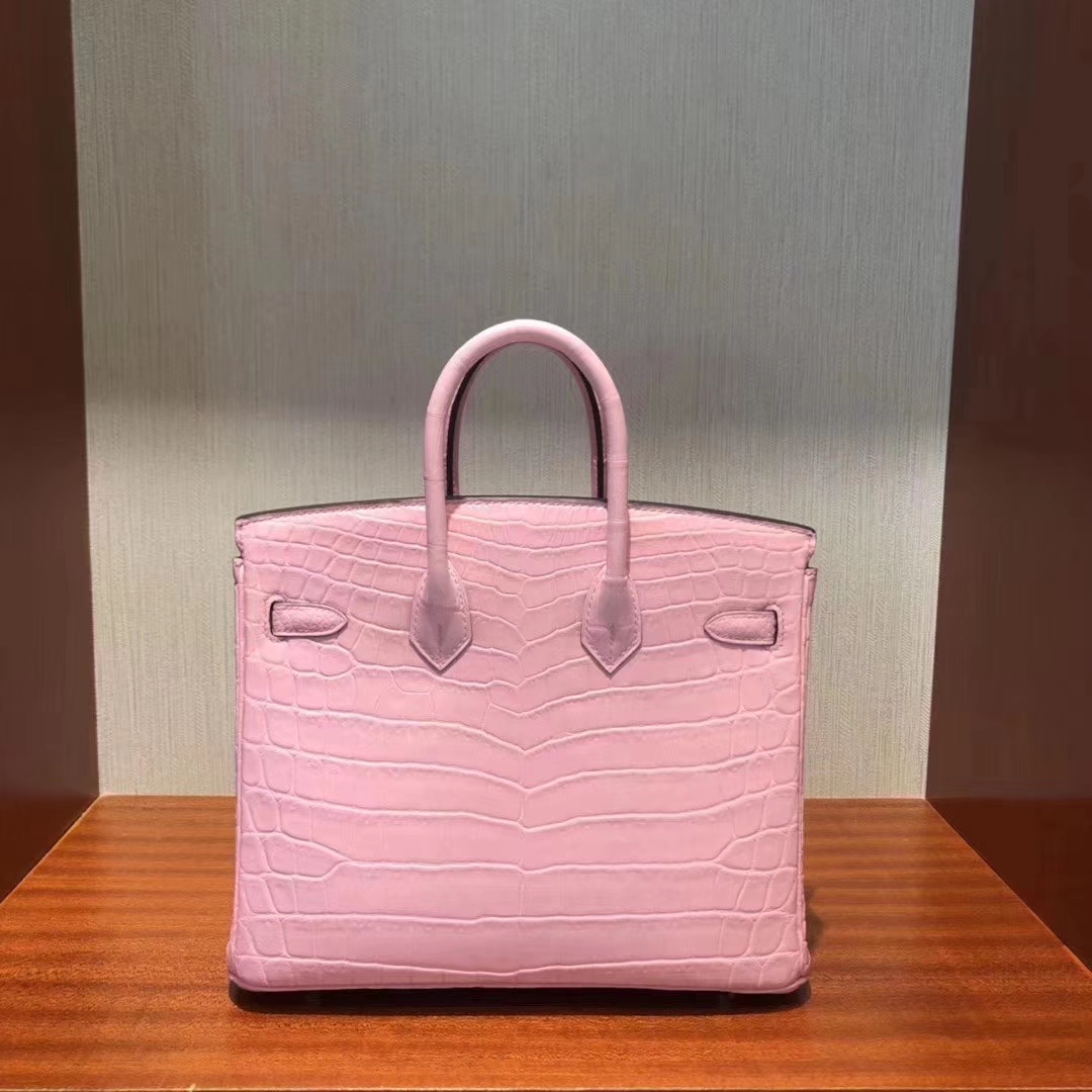 Hermès（爱马仕）Birkin 铂金包 雾面两点汨罗鳄 5P樱花粉 顶级工艺 蜡线全手工 银扣 25cm