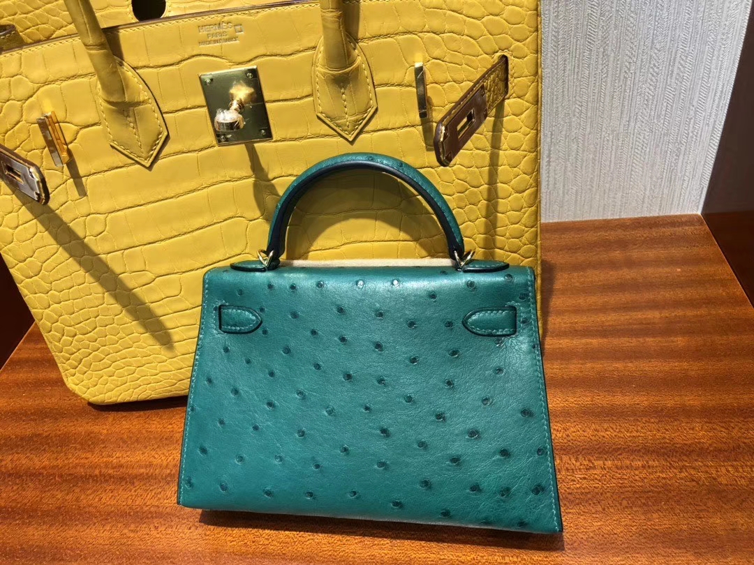 Hermès（爱马仕）Minikelly  ll Ostrich kk鸵鸟 孔雀绿 金扣 顶级手缝 现货