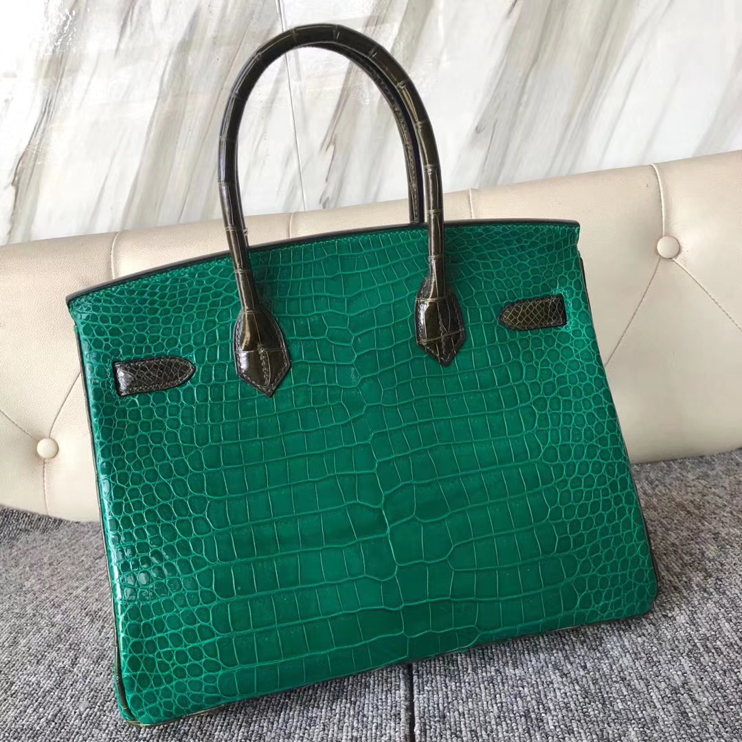 Hermès（爱马仕）Birkin 30cm Porosus shiny 澳洲湾鳄 6Ｑ翡翠绿 6H 橄榄绿 金扣 马蹄印