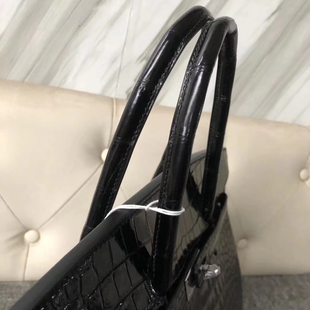 Hermès（爱马仕）Birkin 35cm 亮面澳洲湾鳄 ck89黑色 顶级工艺 蜡线全手工