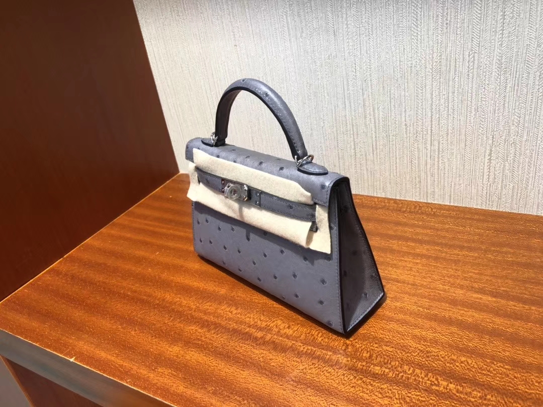 Hermès(爱马仕)Minikelly ll Ostrich kk鸵鸟 玛瑙灰 银扣 顶级手缝 现货-拉尔森鳄鱼皮具定制 - 爱马仕包包官网 Hermès(爱马仕)Minikelly ll Ostrich kk鸵鸟 玛瑙灰 银扣 顶级手缝 现货