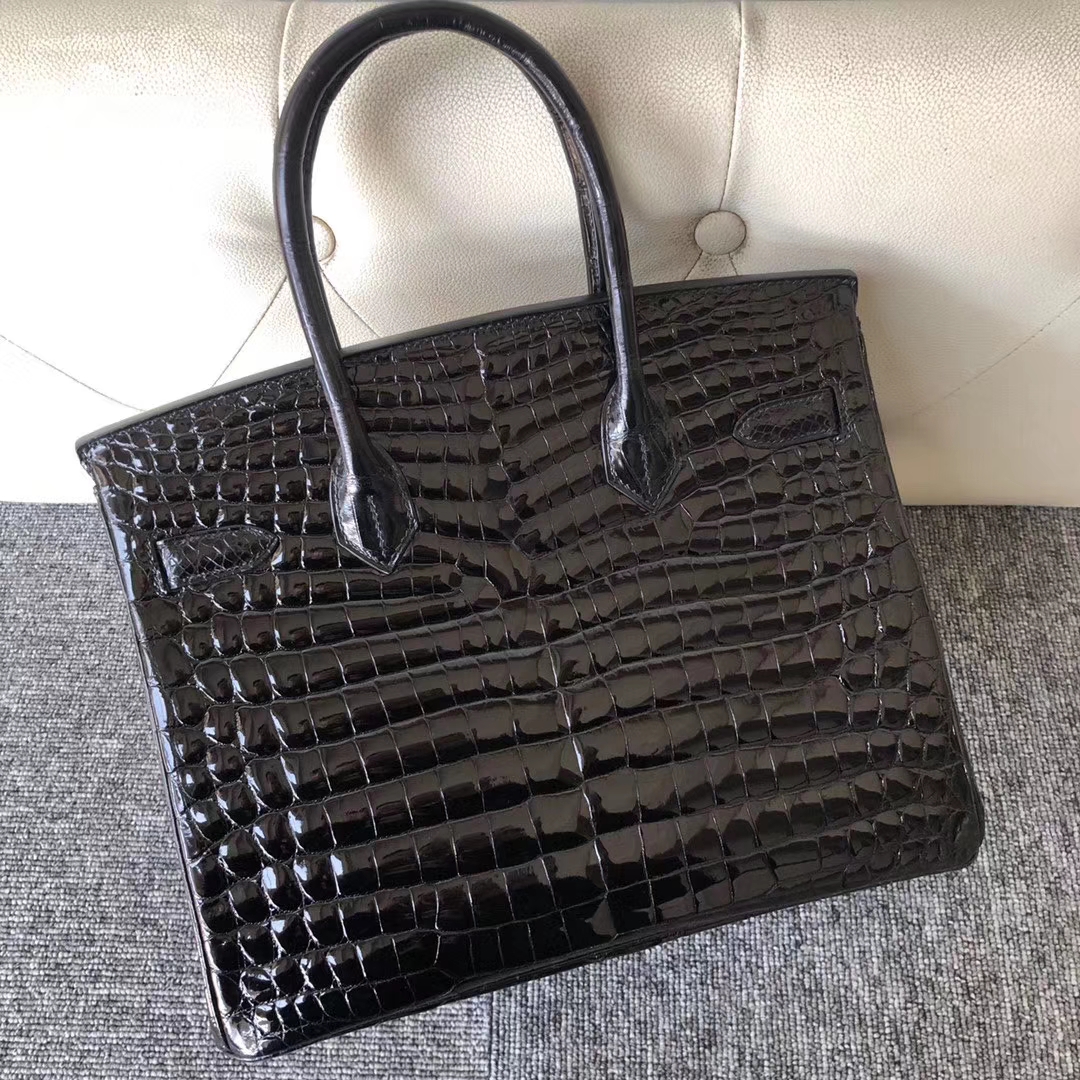 Hermès（爱马仕）Birkin 30cm Crocodile shiny 亮面鳄鱼 ck89 黑色 Noir 金扣 拱珠 顶级手缝 现货