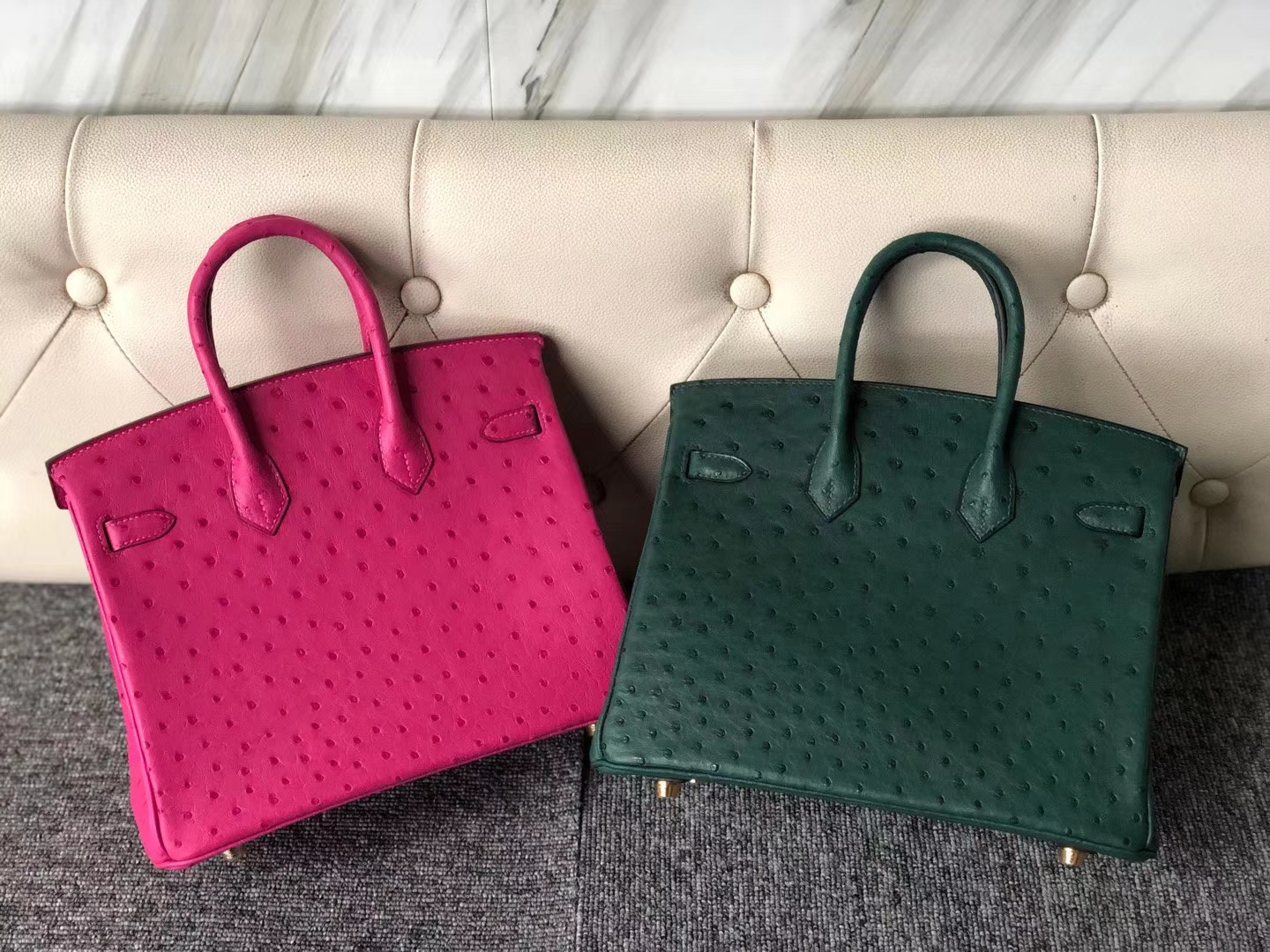 Hermès(爱马仕)Birkin 25cm Ostrich kk 鸵鸟 E5 桃红 vs Z6 孔雀绿-拉尔森鳄鱼皮具定制 - 爱马仕包包官网 Hermès(爱马仕)Birkin 25cm Ostrich kk 鸵鸟 E5 桃红 vs Z6 孔雀绿