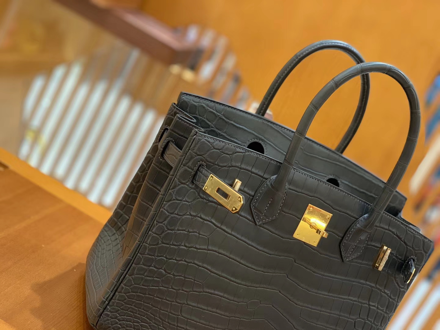 Hermès（爱马仕）Birkin 30cm 铁灰色 金扣 进口 哑光尼罗鳄鱼皮 全手工缝制