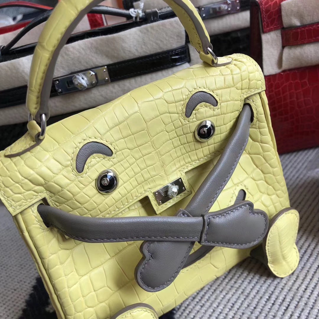 Hermès（爱马仕）Kelly doll Alligator matt 雾面 9R 柠檬黄 银扣 小可爱
